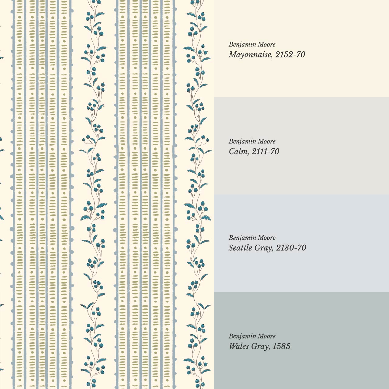 Feliciana Ticking Stripes French Blue Ivory Wallpaper