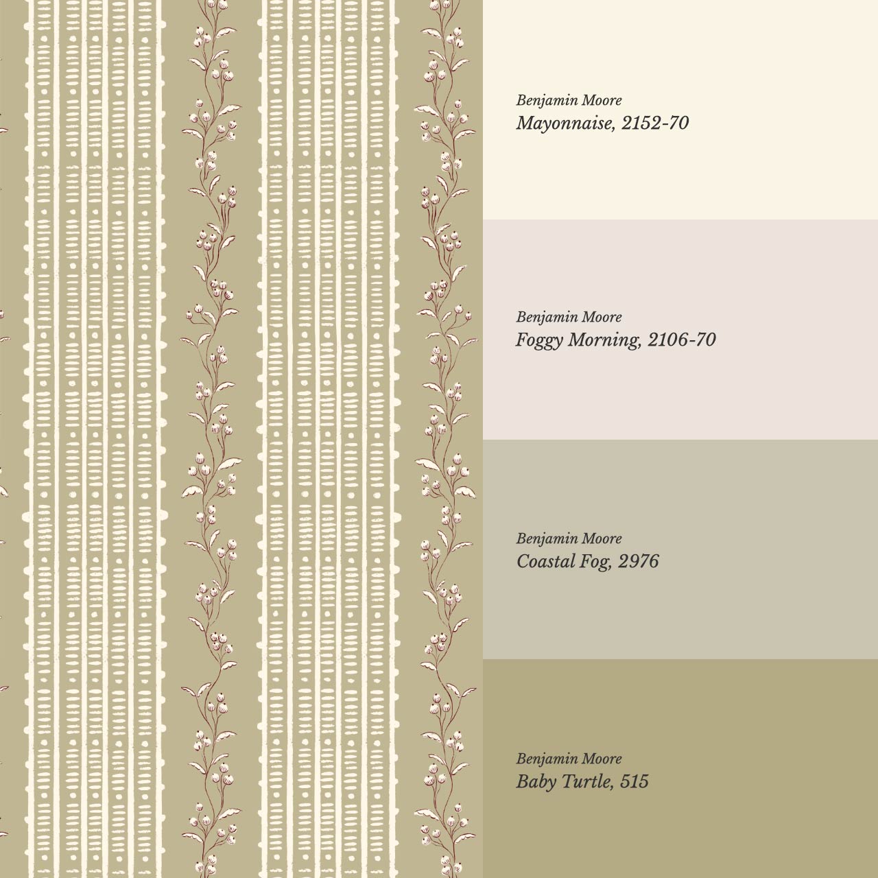 Feliciana Ticking Stripes Olive Cream Wallpaper
