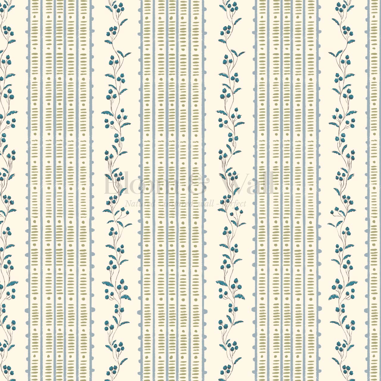 Feliciana Ticking Stripes French Blue Ivory Wallpaper