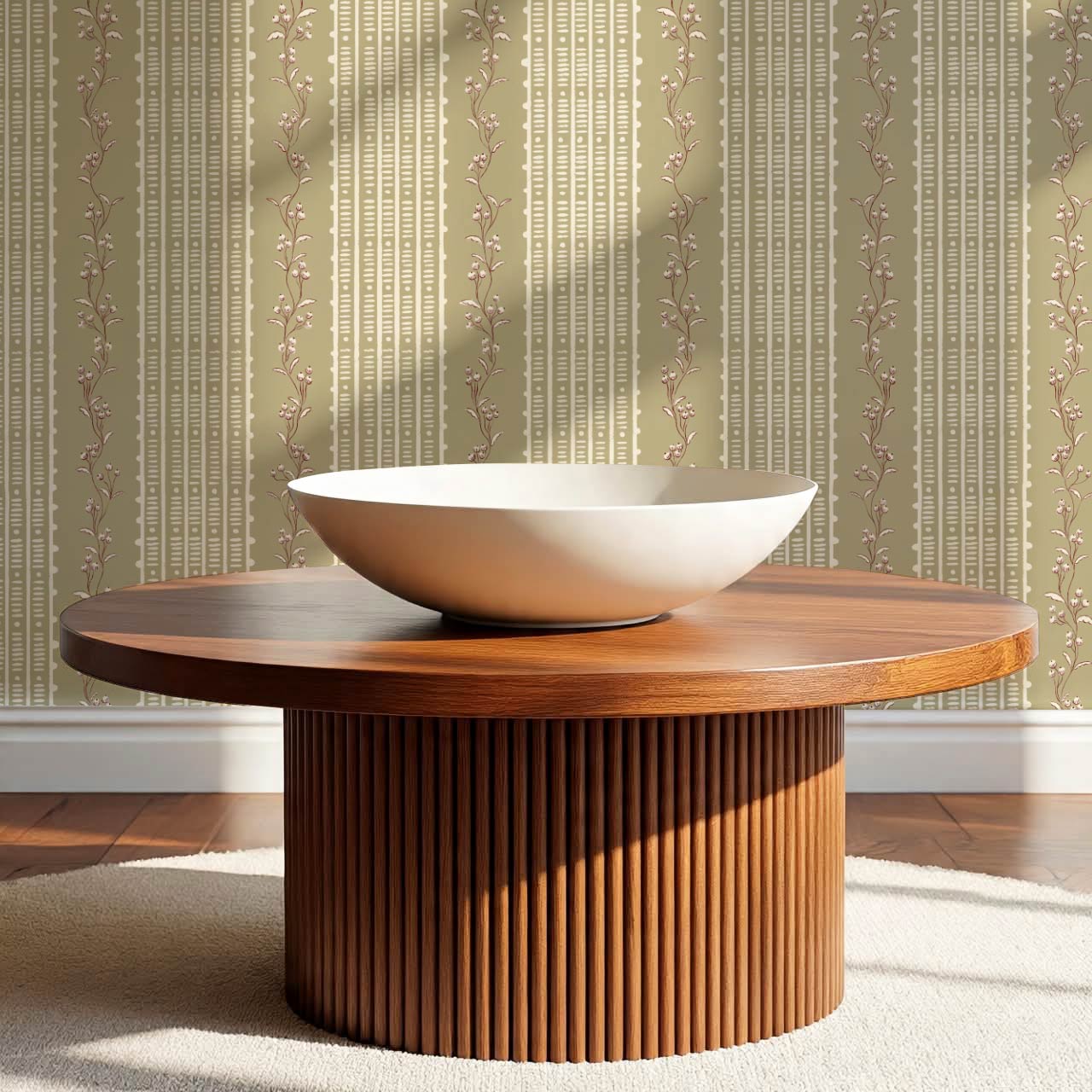 Feliciana Ticking Stripes Olive Cream Wallpaper