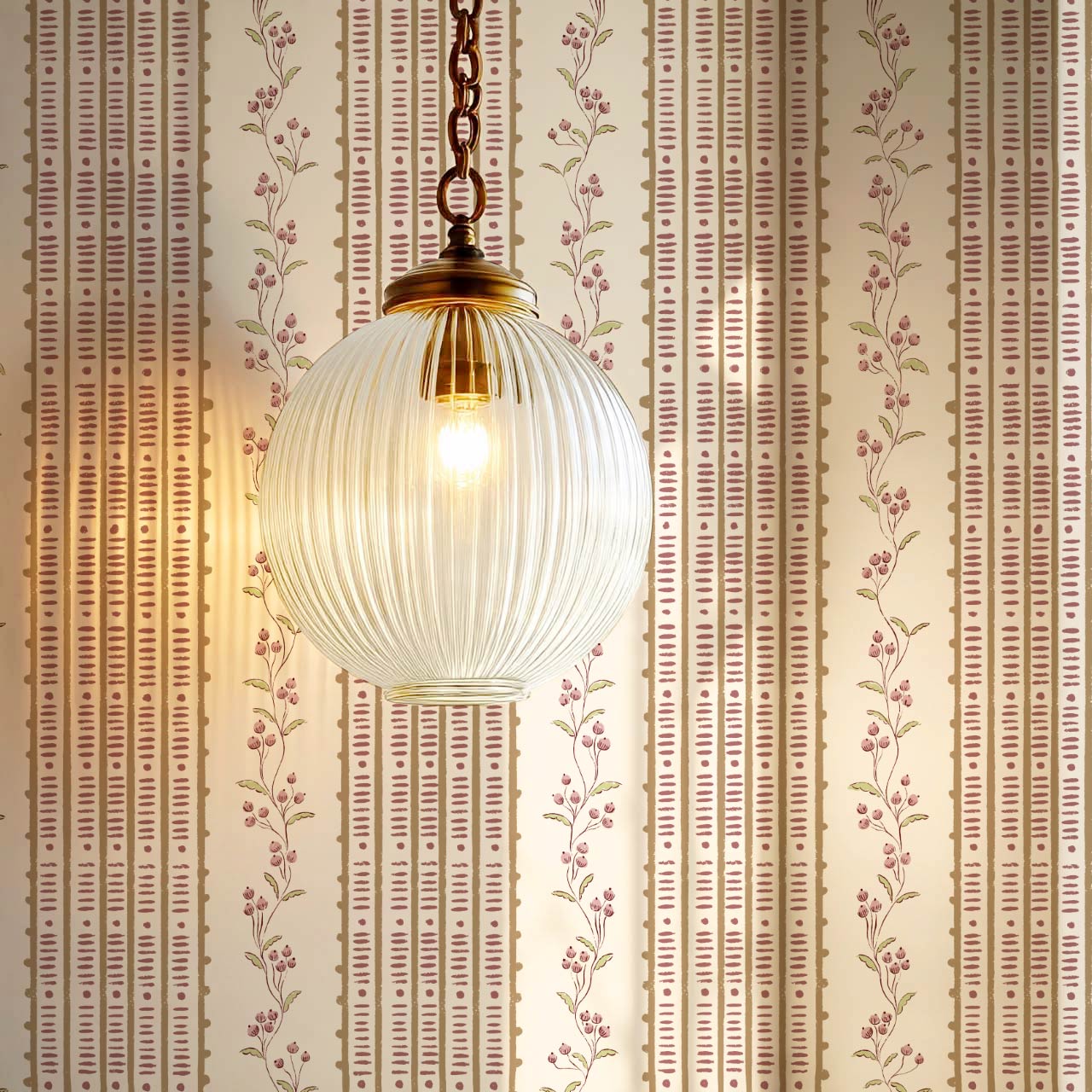 Feliciana Ticking Stripes Cream Rose Wallpaper