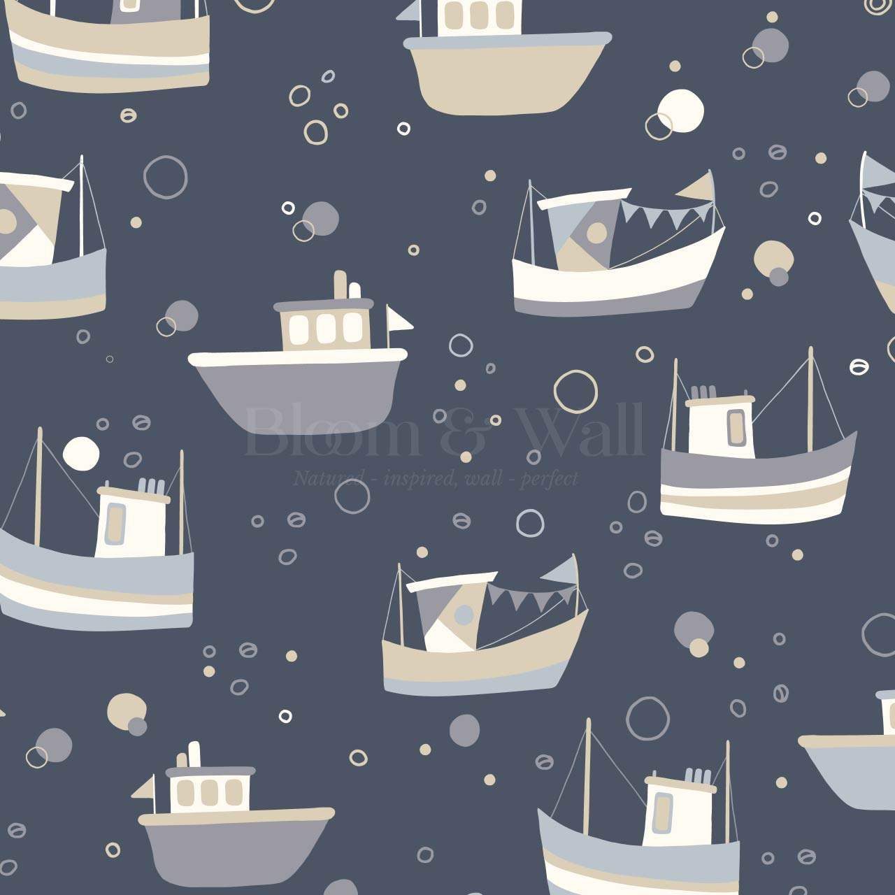 Felix Out to Sea Sailboats Blue Tan Wallpaper