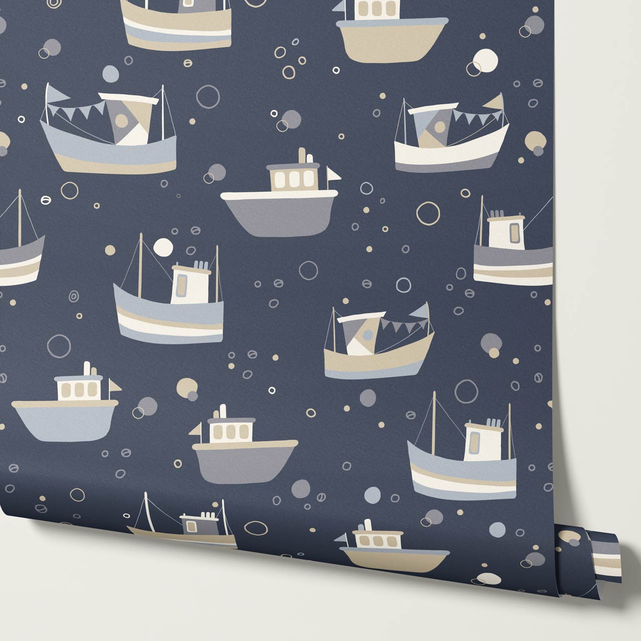 Felix Out to Sea Sailboats Blue Tan Wallpaper
