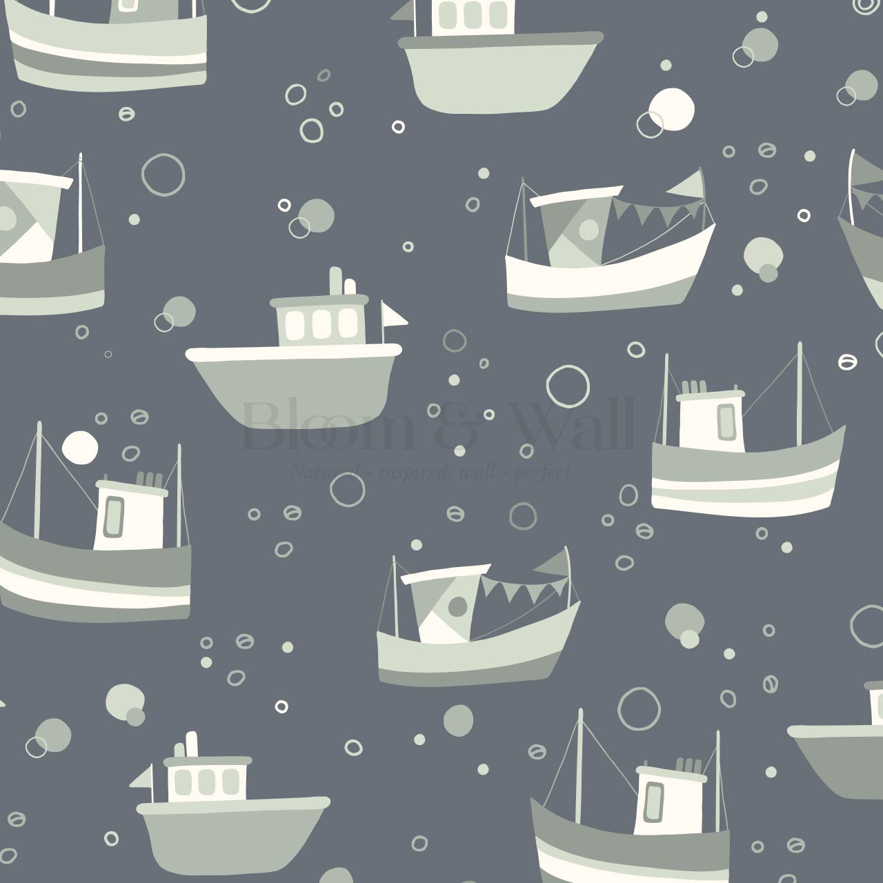 Felix Out to Sea Sailboats Blue Green Wallpaper