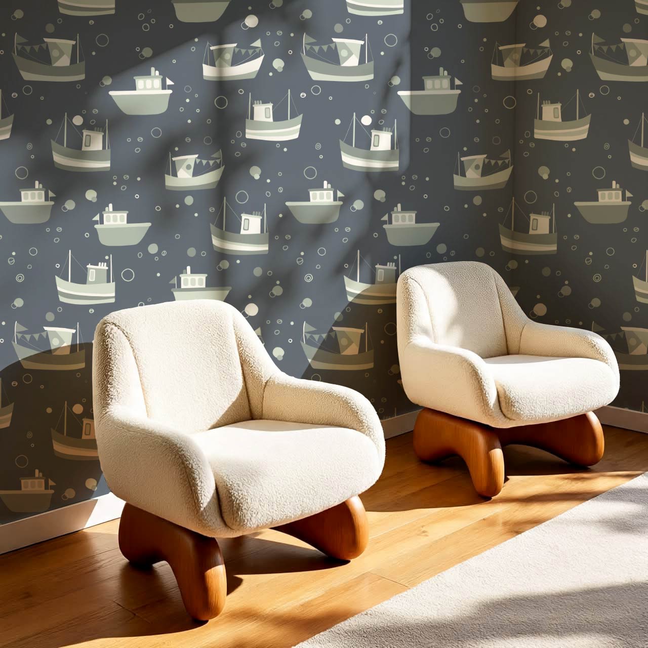 Felix Out to Sea Sailboats Blue Green Wallpaper