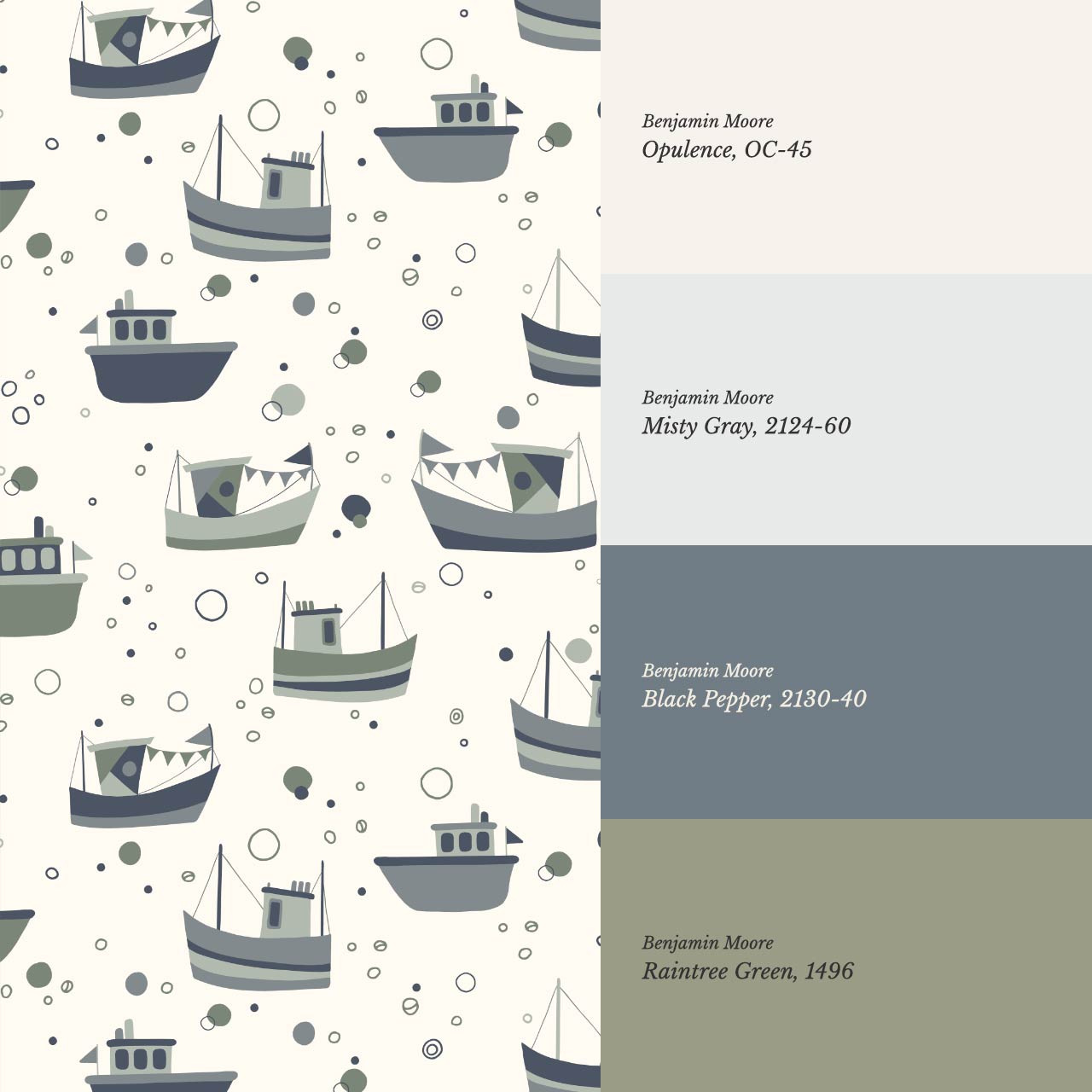 Felix Out to Sea Sailboats Cream Green Blue Wallpaper