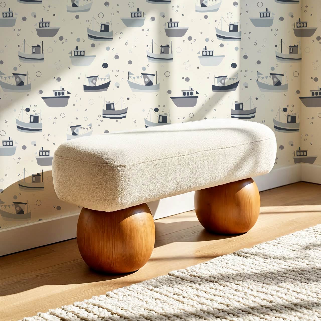 Felix Out to Sea Sailboats Cream Blue Wallpaper