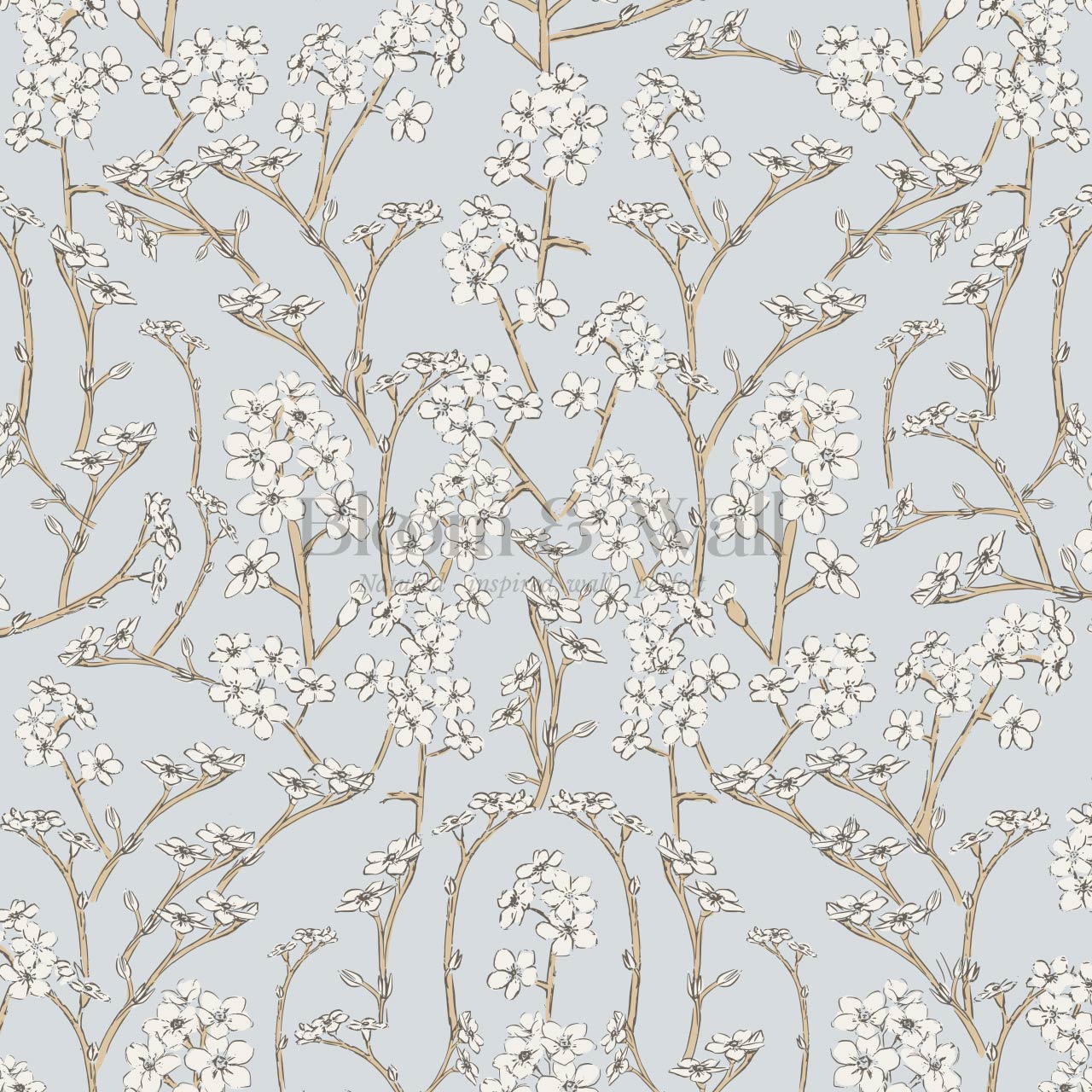 Fiammette Cottage Florals Baby Blue Cream Wallpaper