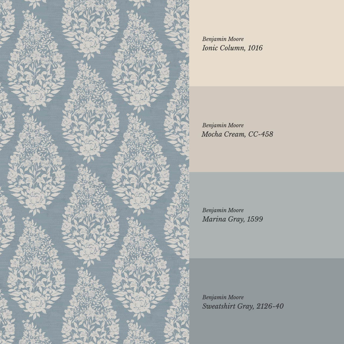 Fida Heirloom Paisley Dusty Blue Dove Gray Wallpaper
