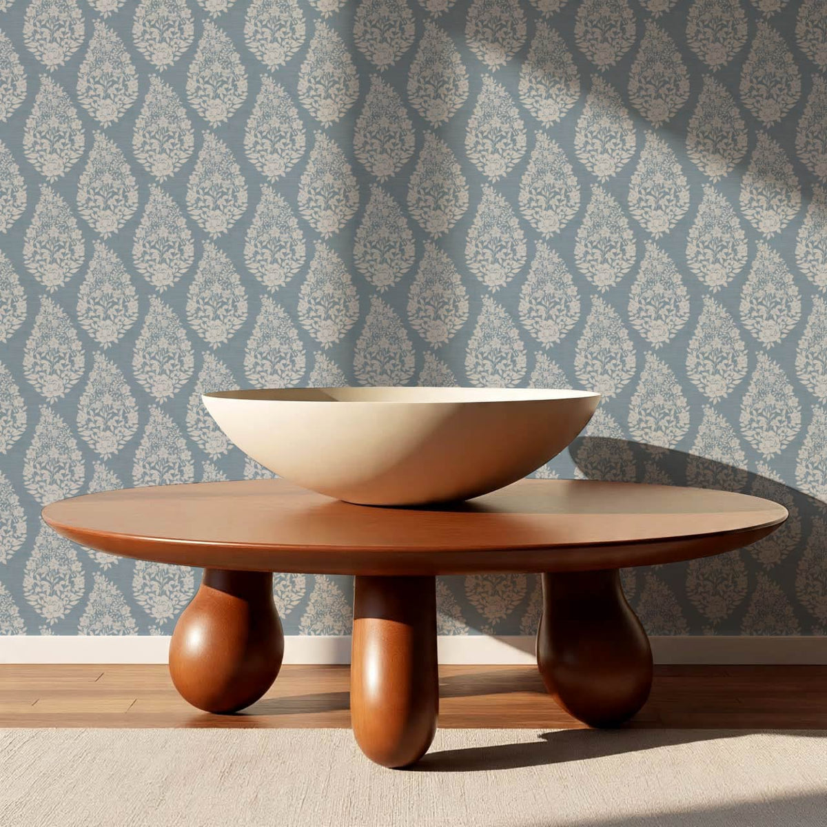 Fida Heirloom Paisley Dusty Blue Dove Gray Wallpaper