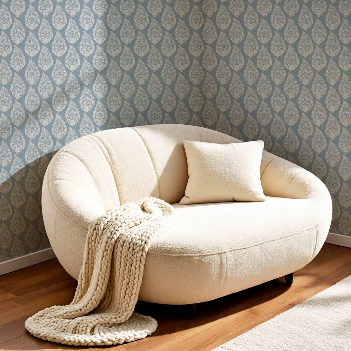 Fida Heirloom Paisley Dusty Blue Dove Gray Wallpaper