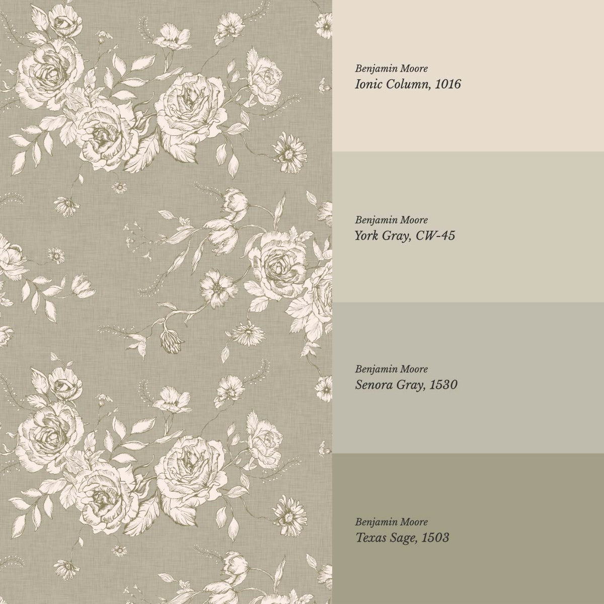Fina Roses of Memory Laurel Green Cream Wallpaper
