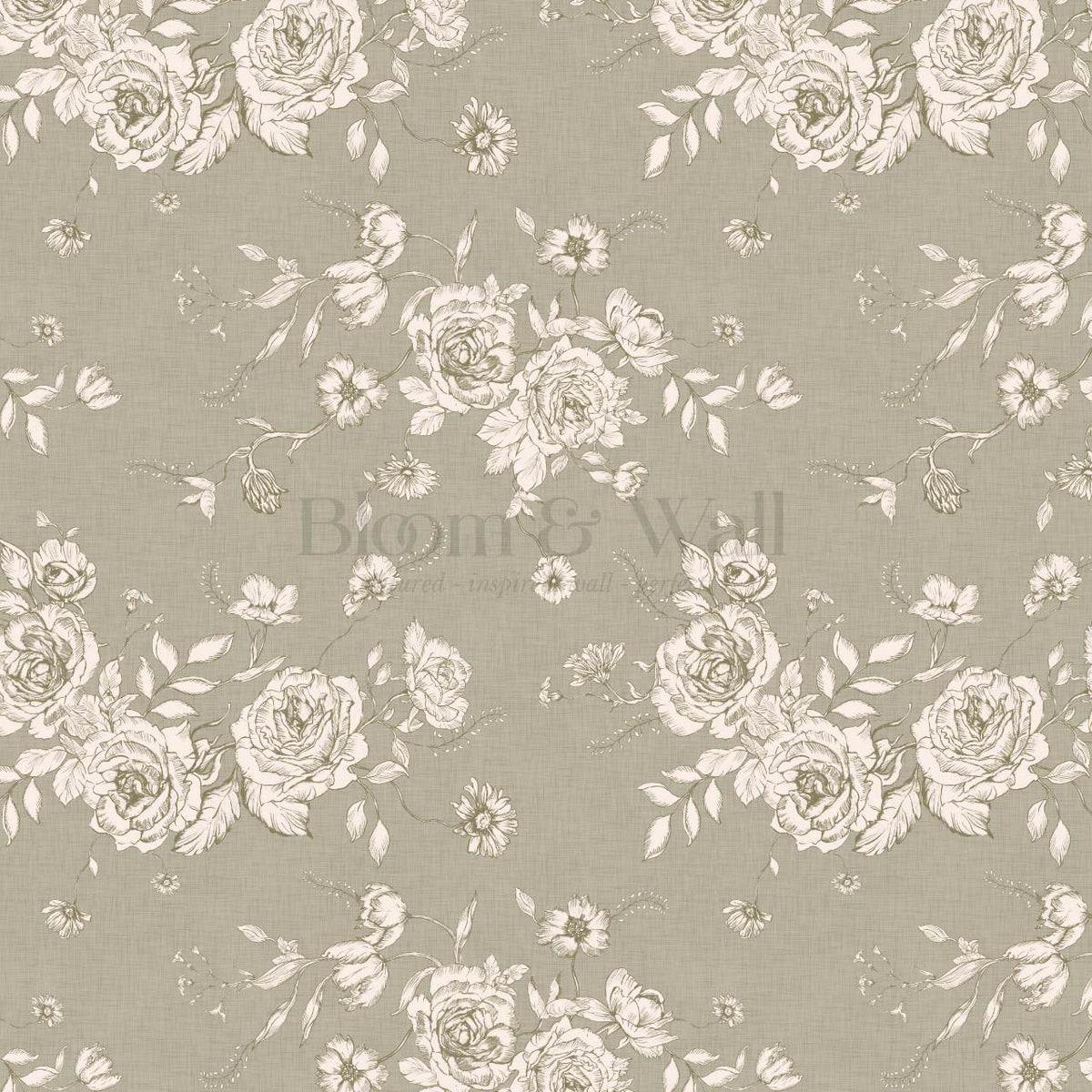Fina Roses of Memory Laurel Green Cream Wallpaper