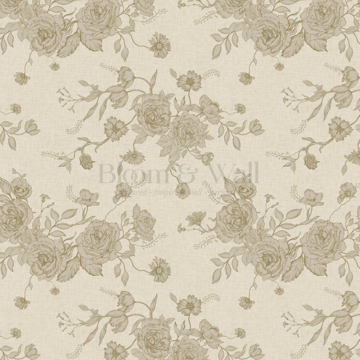 Fina Roses of Memory Warm Beige Olive Wallpaper