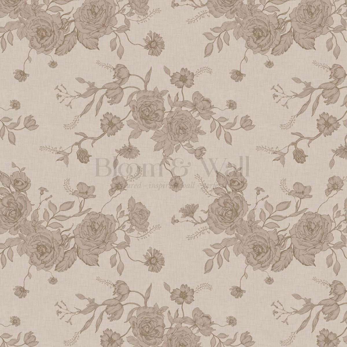 Fina Roses of Memory Muted Taupe Beige Wallpaper
