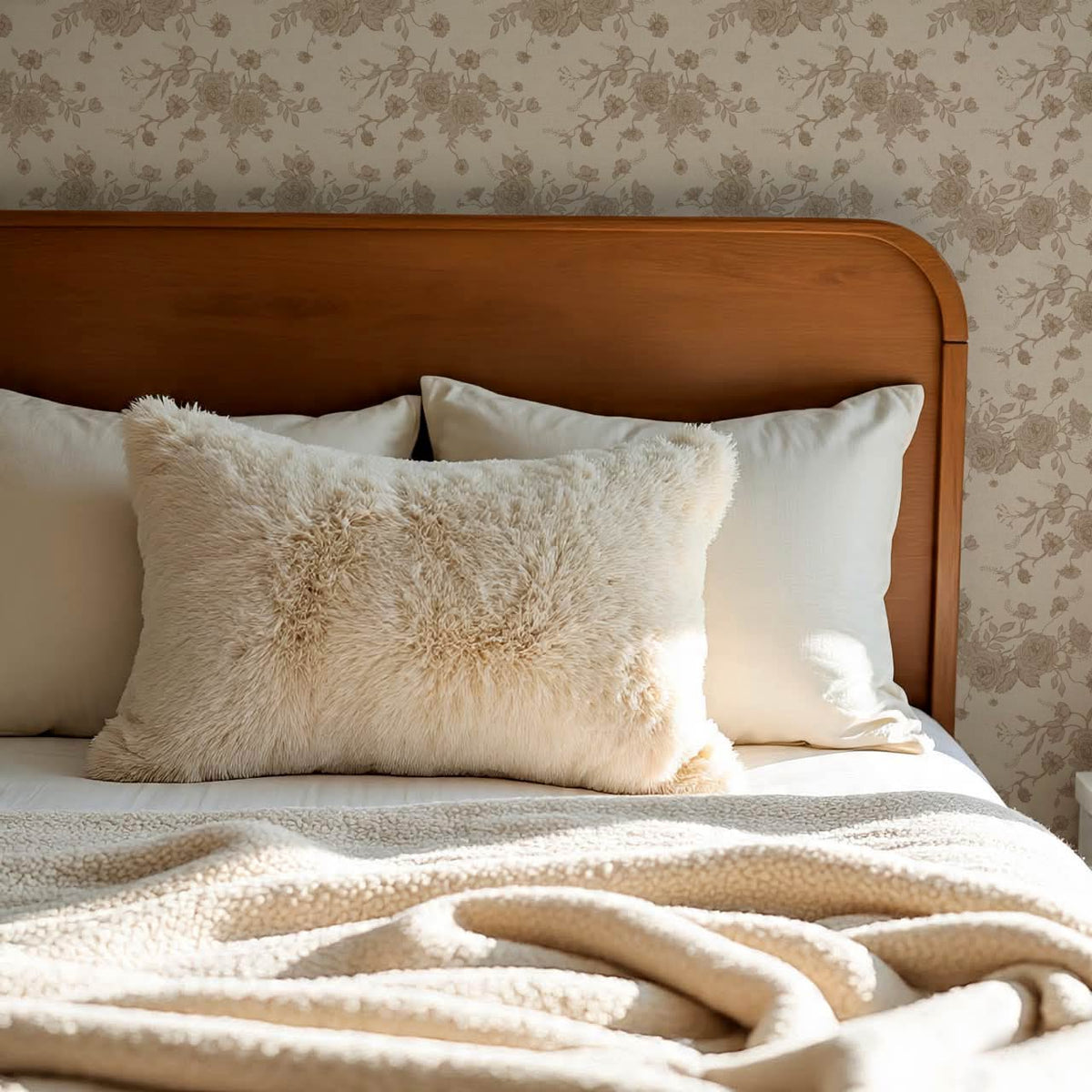 Fina Roses of Memory Muted Taupe Beige Wallpaper