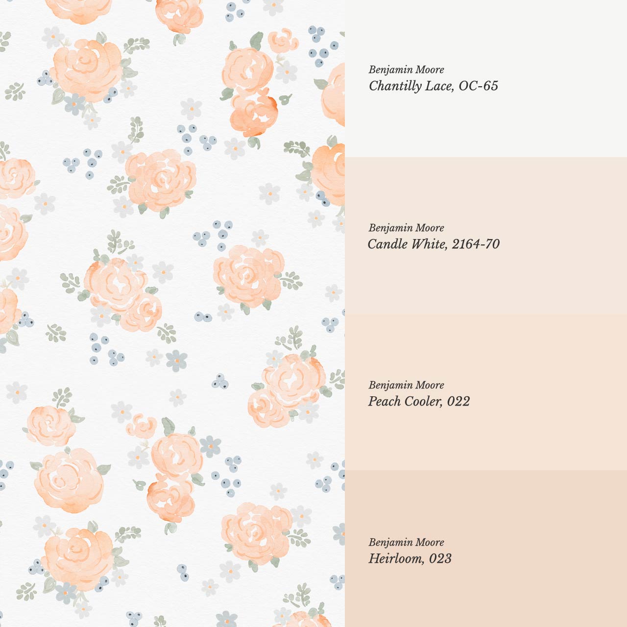 Fiona Tossed Peach Roses Cream Coral Wallpaper