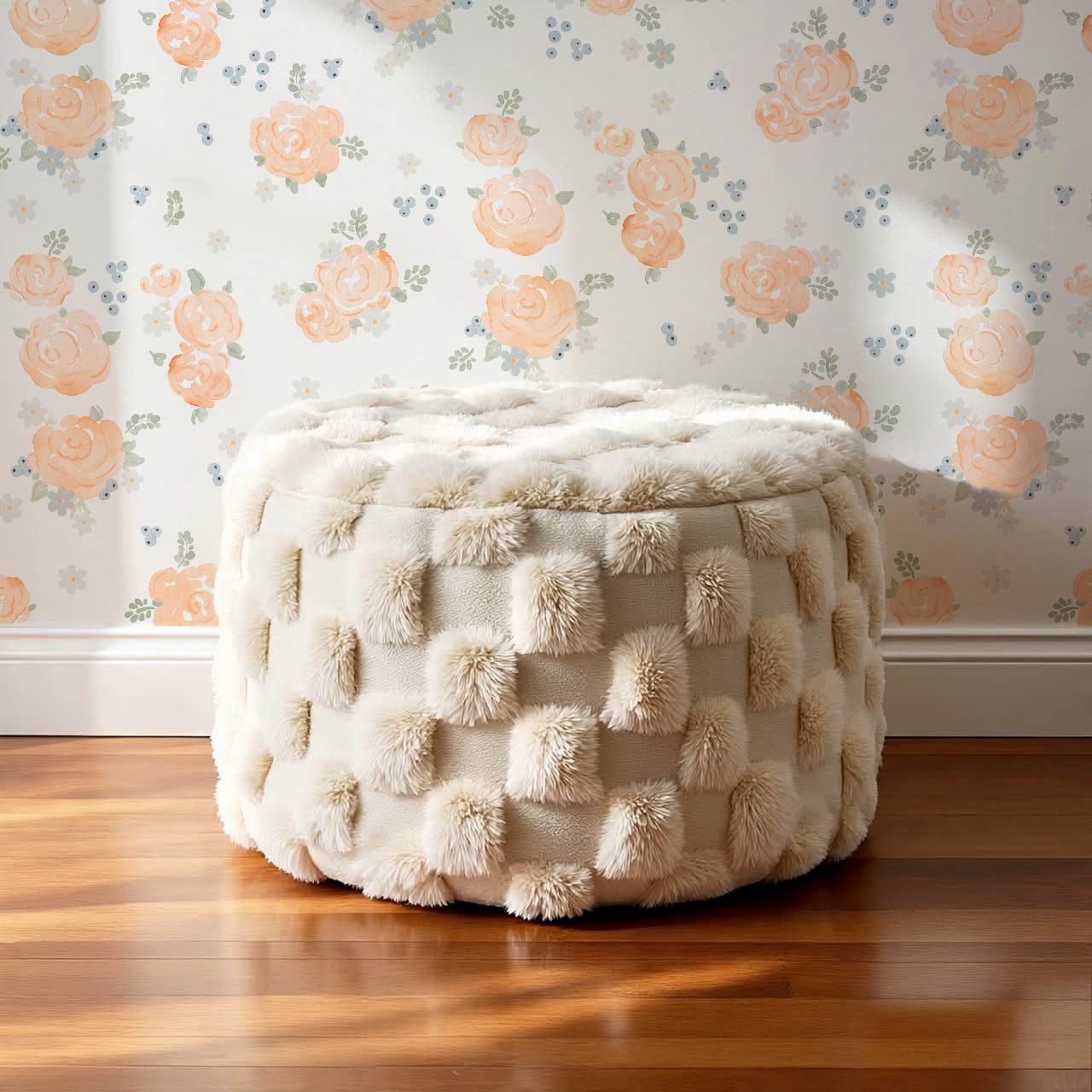 Fiona Tossed Peach Roses Cream Coral Wallpaper
