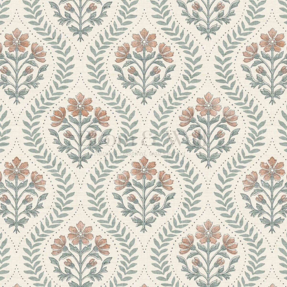 Flor Cosmos Flower Block Print Sage Earth Wallpaper