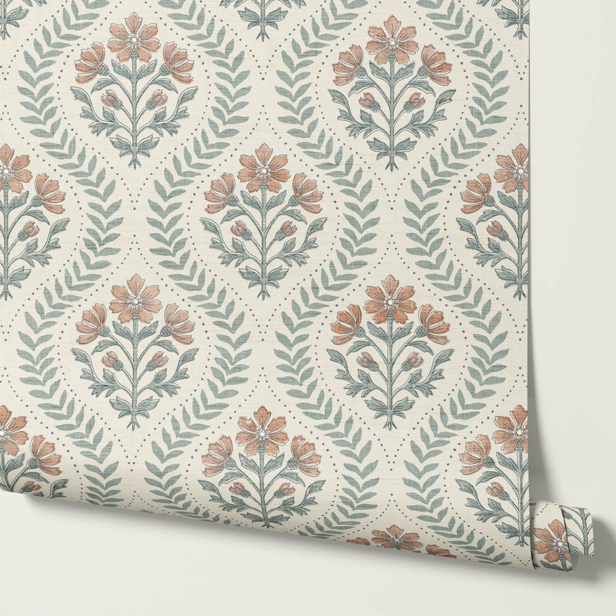 Flor Cosmos Flower Block Print Sage Earth Wallpaper