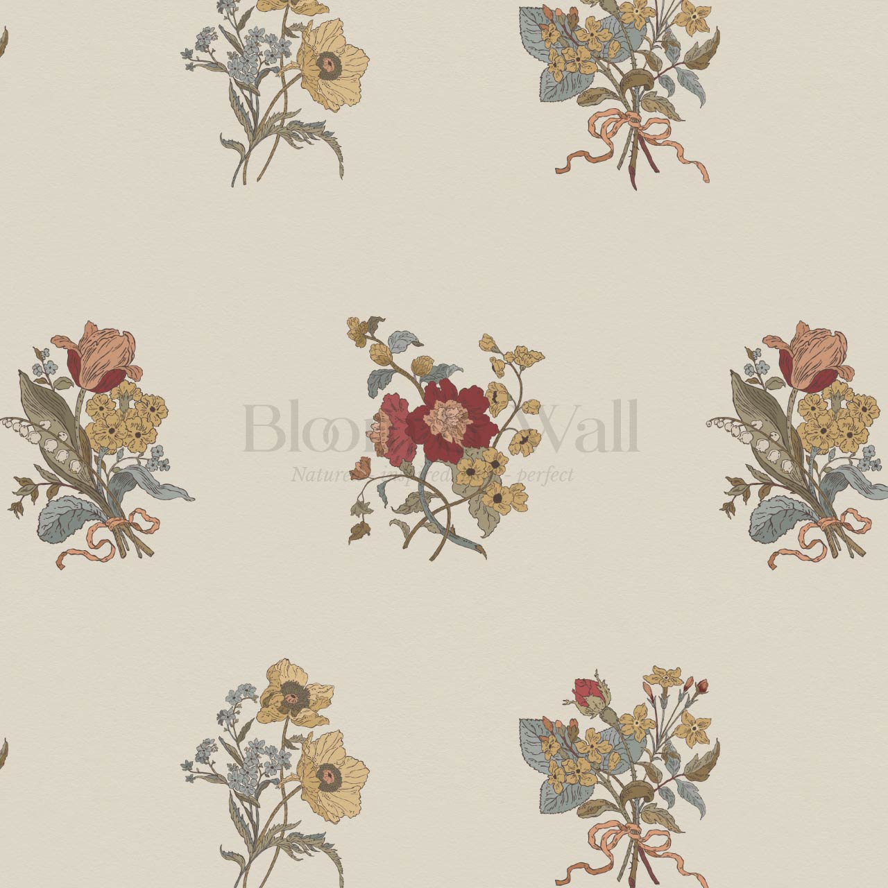 Florencia Antique Blooms Almond Mustard Wallpaper