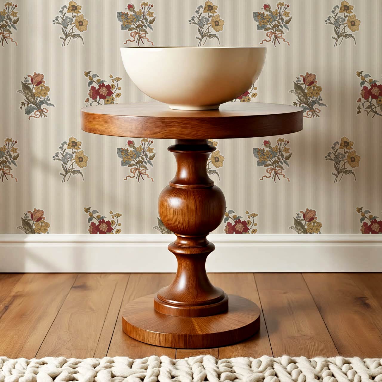 Florencia Antique Blooms Striped Almond Mustard Wallpaper