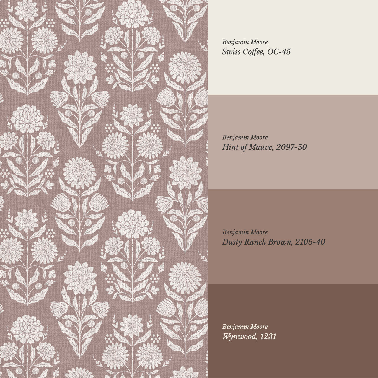 Floriane Vintage Floral Block Print Maroon Wallpaper