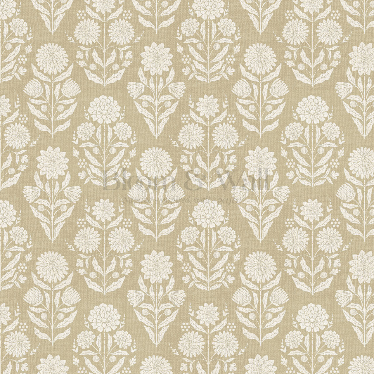 Floriane Vintage Floral Block Print Gold Wallpaper