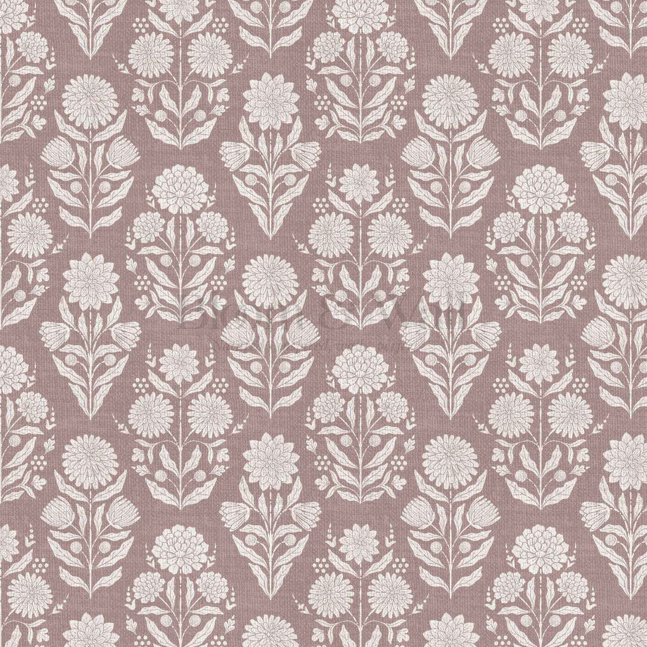 Floriane Vintage Floral Block Print Maroon Wallpaper