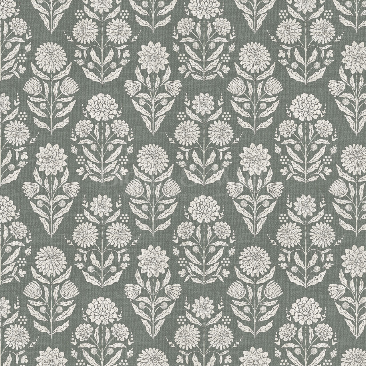 Floriane Vintage Floral Block Print Sage Wallpaper