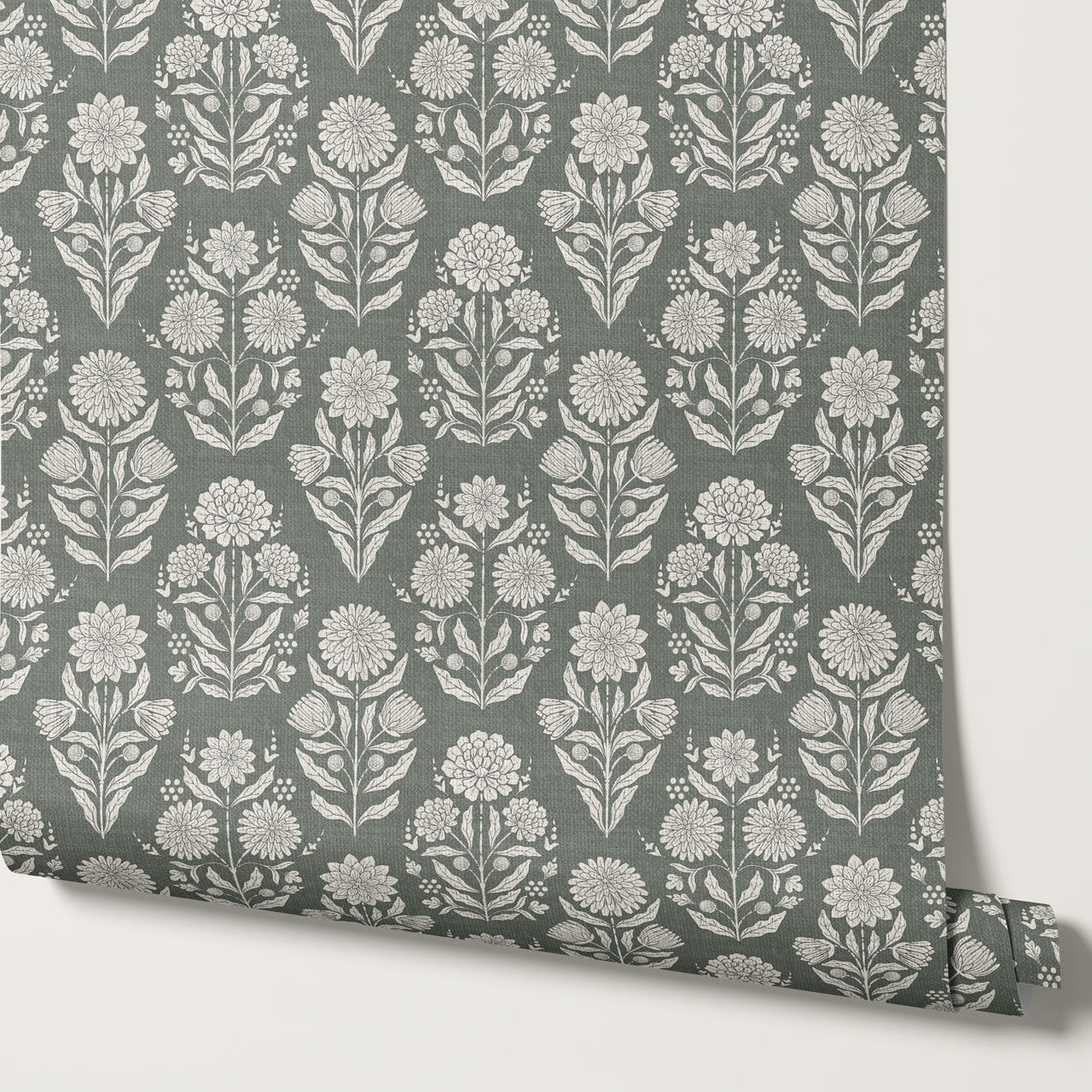 Floriane Vintage Floral Block Print Sage Wallpaper