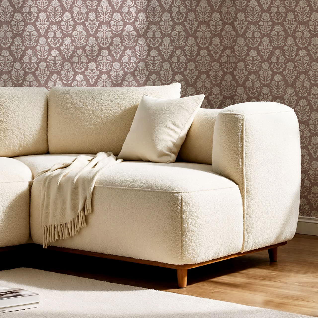 Floriane Vintage Floral Block Print Maroon Wallpaper