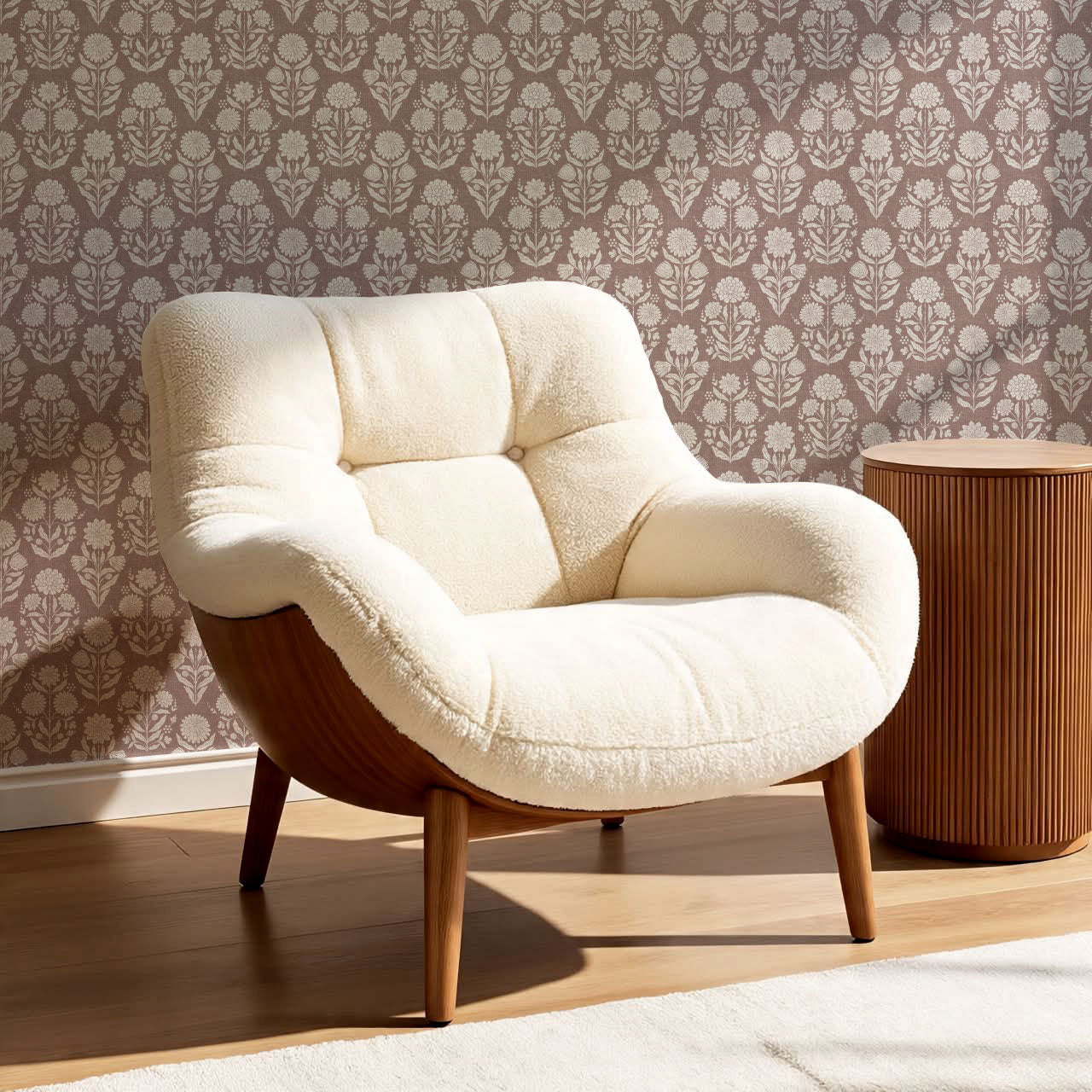 Floriane Vintage Floral Block Print Maroon Wallpaper