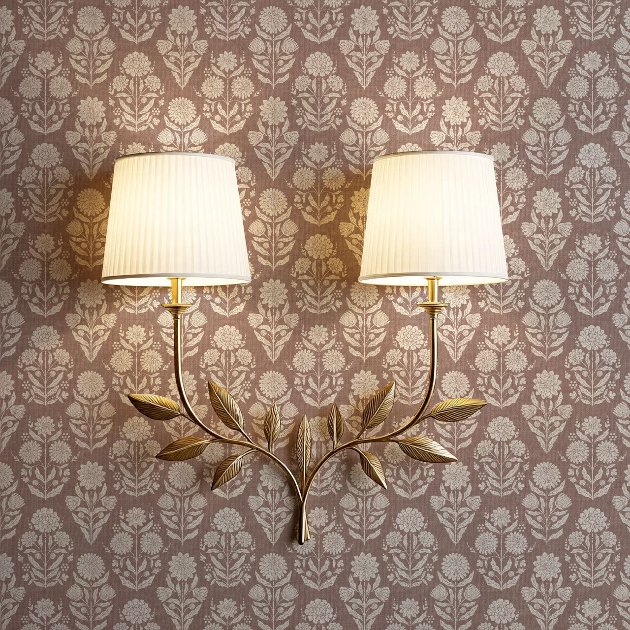 Floriane Vintage Floral Block Print Maroon Wallpaper