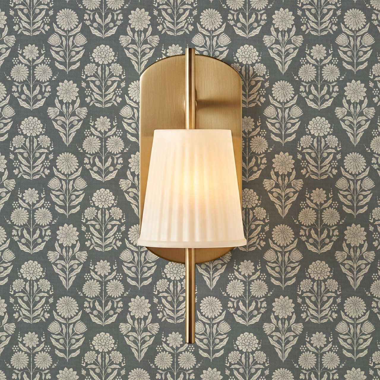 Floriane Vintage Floral Block Print Slate Wallpaper