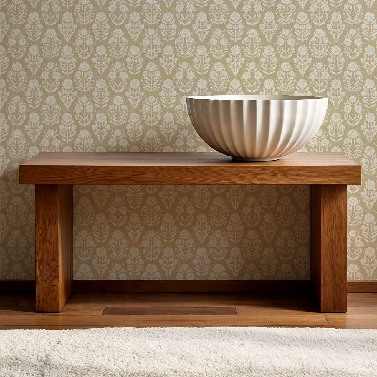 Floriane Vintage Floral Block Print Gold Wallpaper