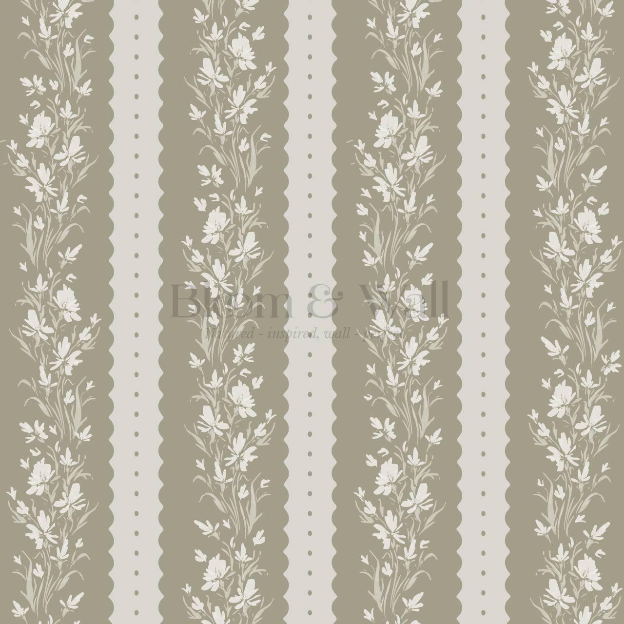 Francesca Blooming Stripes Deep Olive Wallpaper