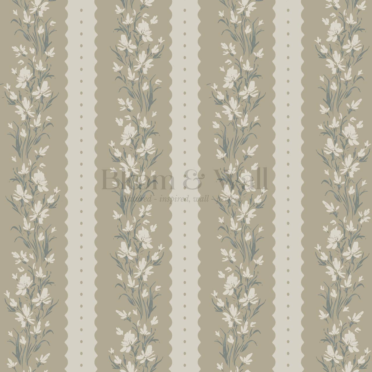 Francesca Blooming Stripes Olive Wallpaper