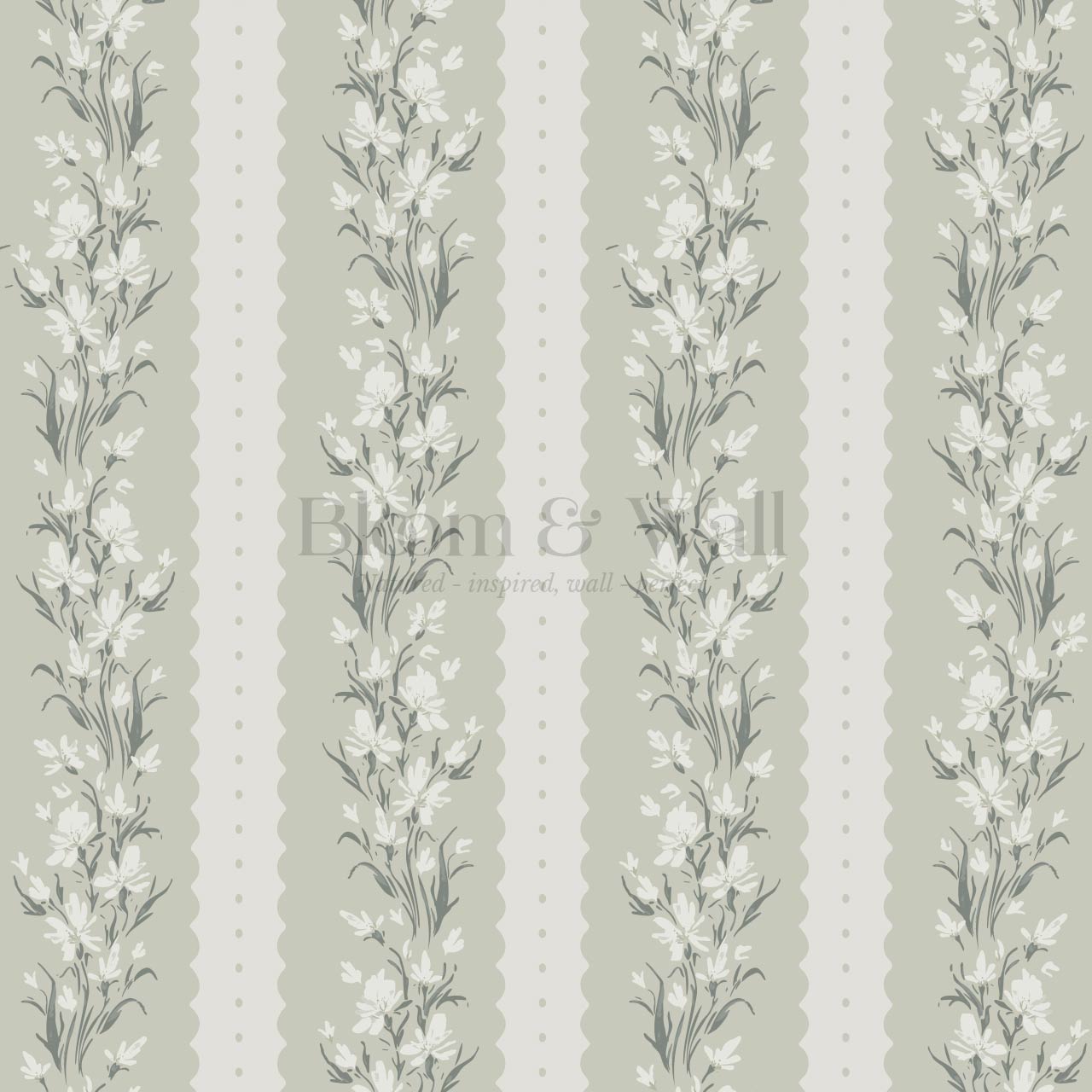 Francesca Blooming Stripes Sage Wallpaper