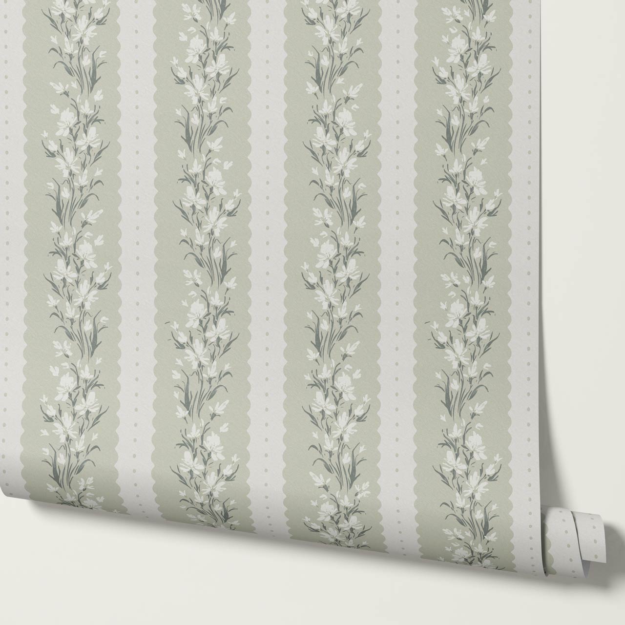 Francesca Blooming Stripes Sage Wallpaper