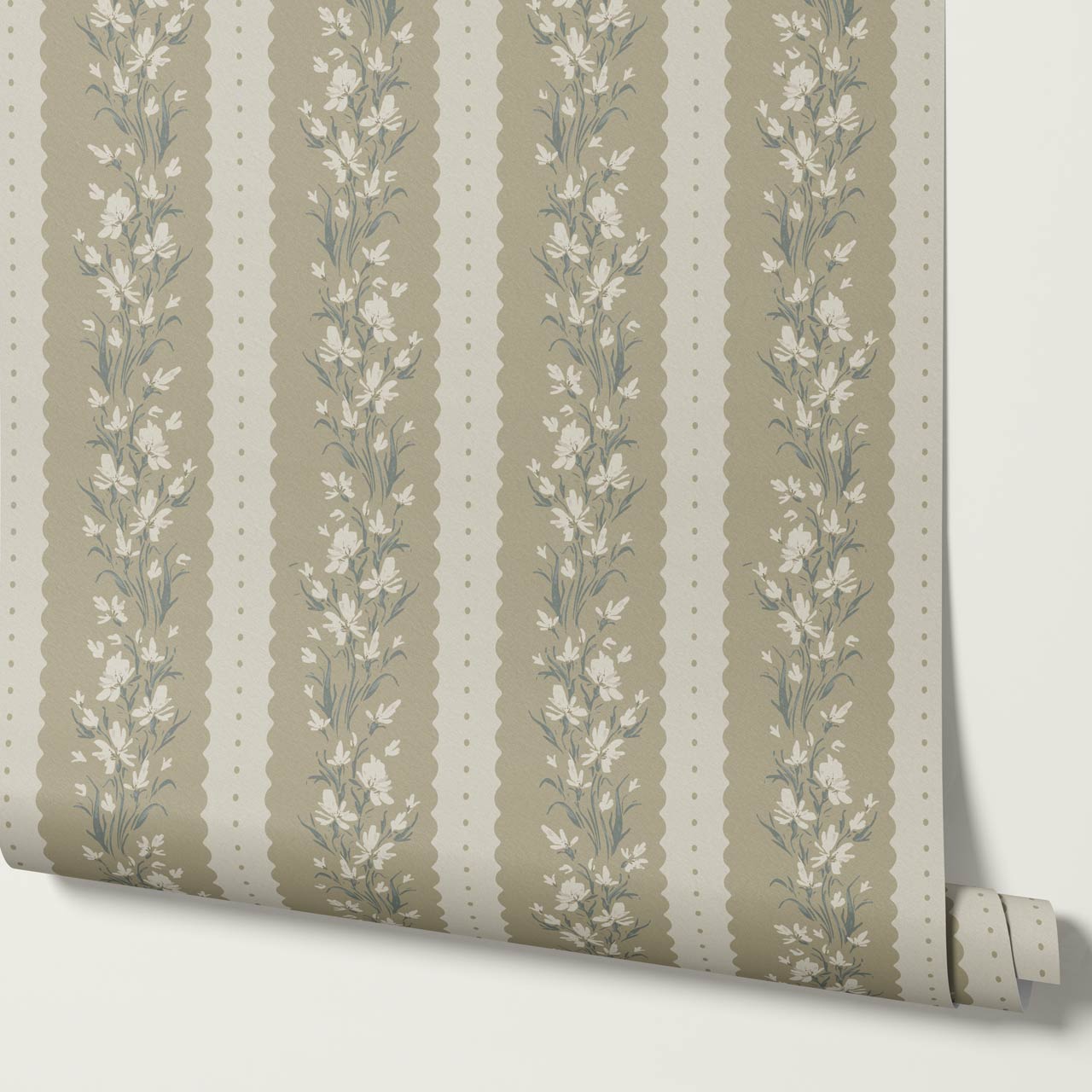 Francesca Blooming Stripes Olive Wallpaper