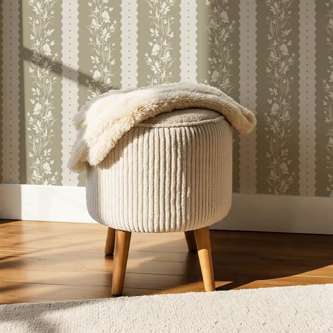 Francesca Blooming Stripes Deep Olive Wallpaper