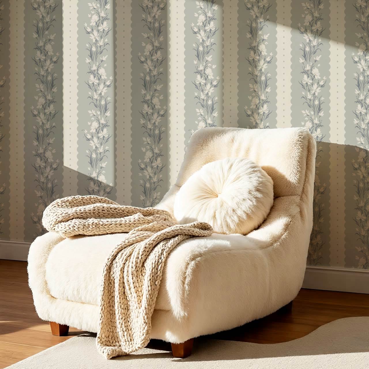Francesca Blooming Stripes Dove Beige Wallpaper