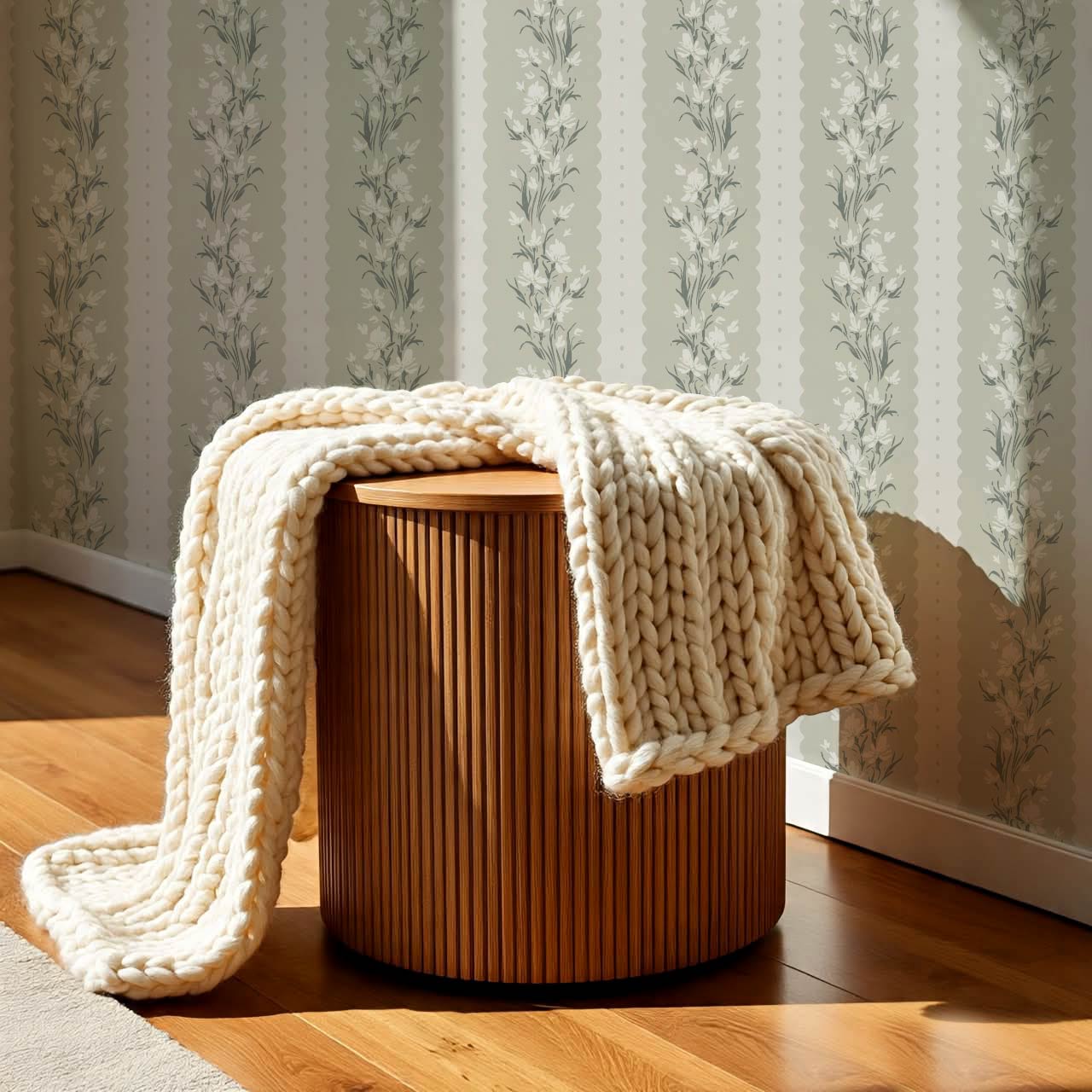 Francesca Blooming Stripes Sage Wallpaper