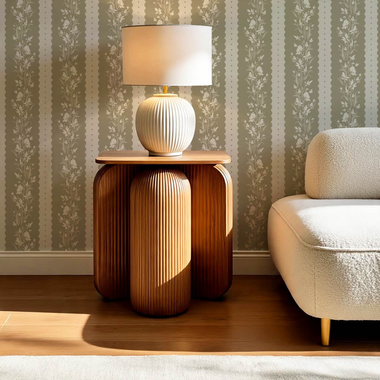 Francesca Blooming Stripes Deep Olive Wallpaper