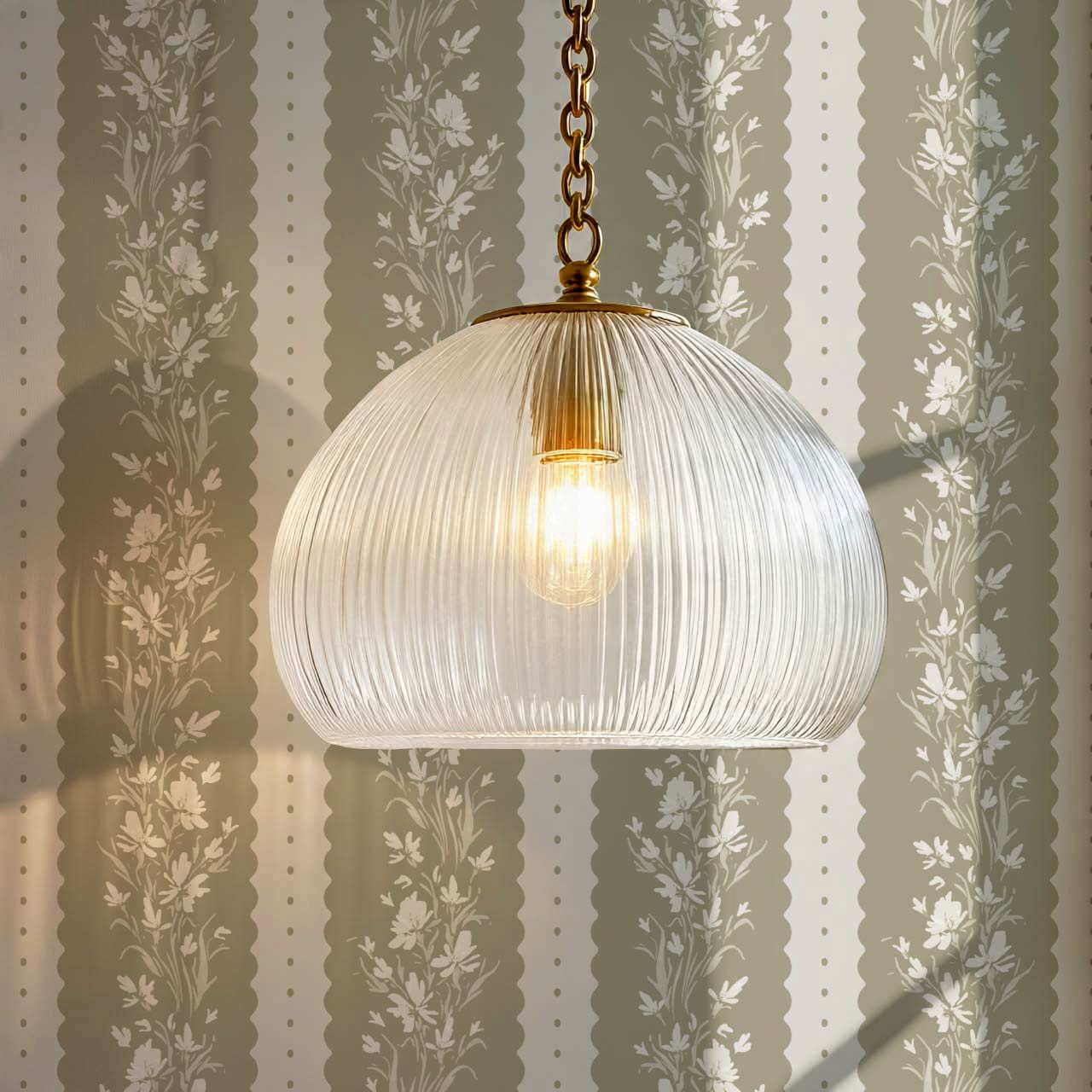Francesca Blooming Stripes Deep Olive Wallpaper