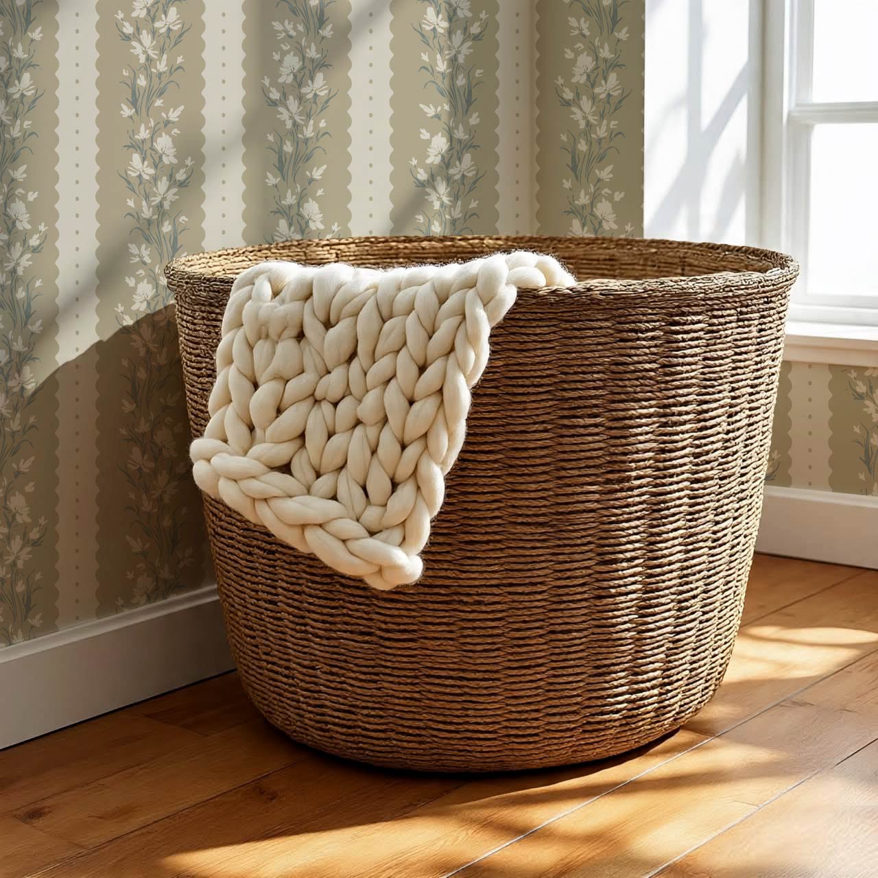 Francesca Blooming Stripes Olive Wallpaper