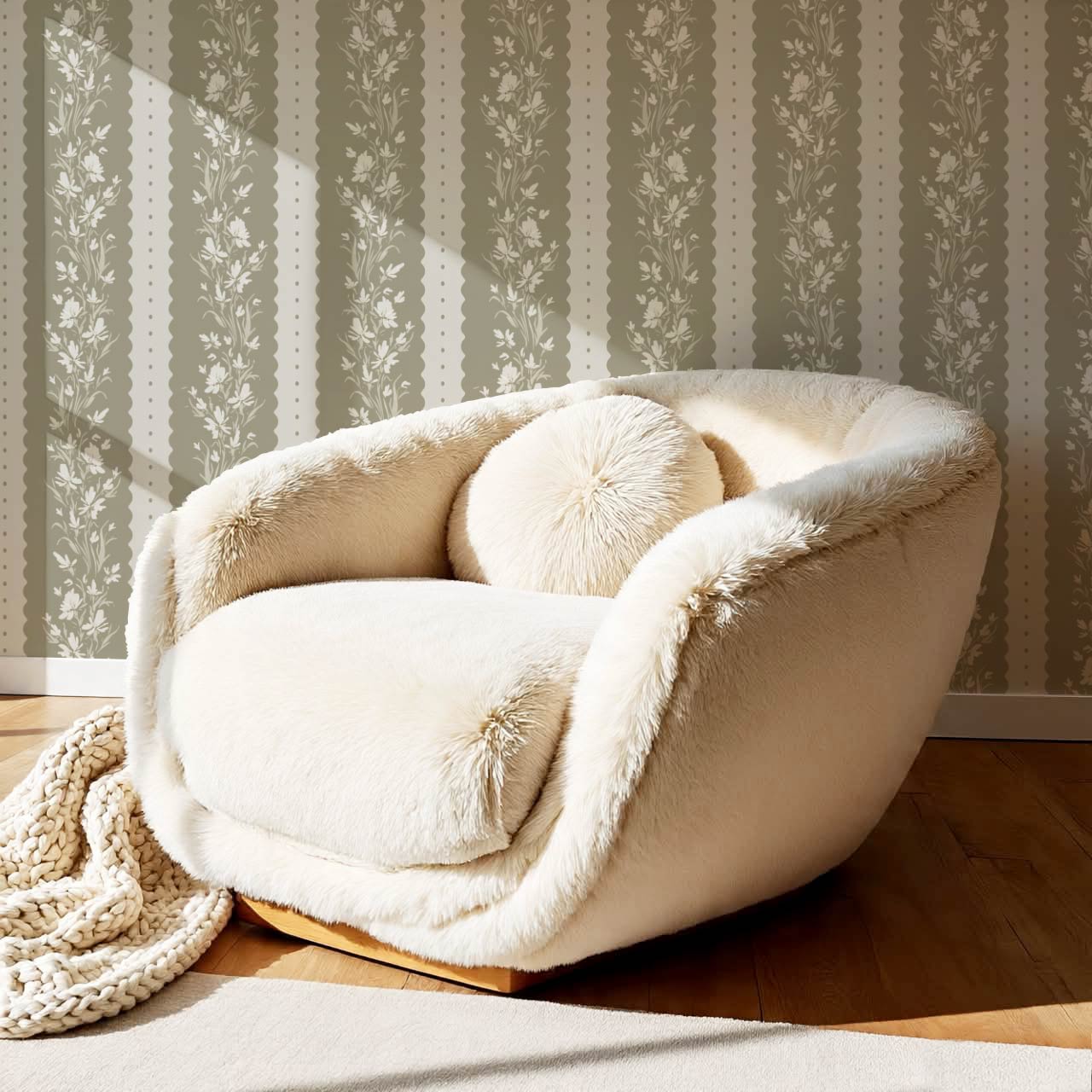 Francesca Blooming Stripes Deep Olive Wallpaper