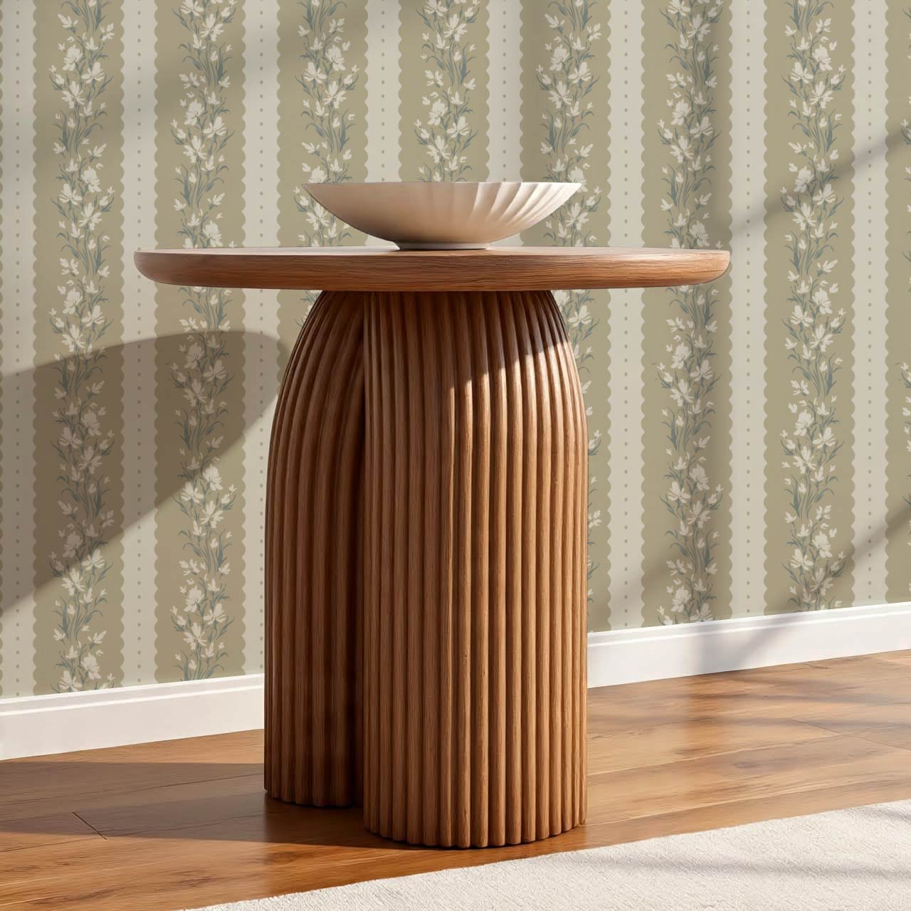 Francesca Blooming Stripes Olive Wallpaper