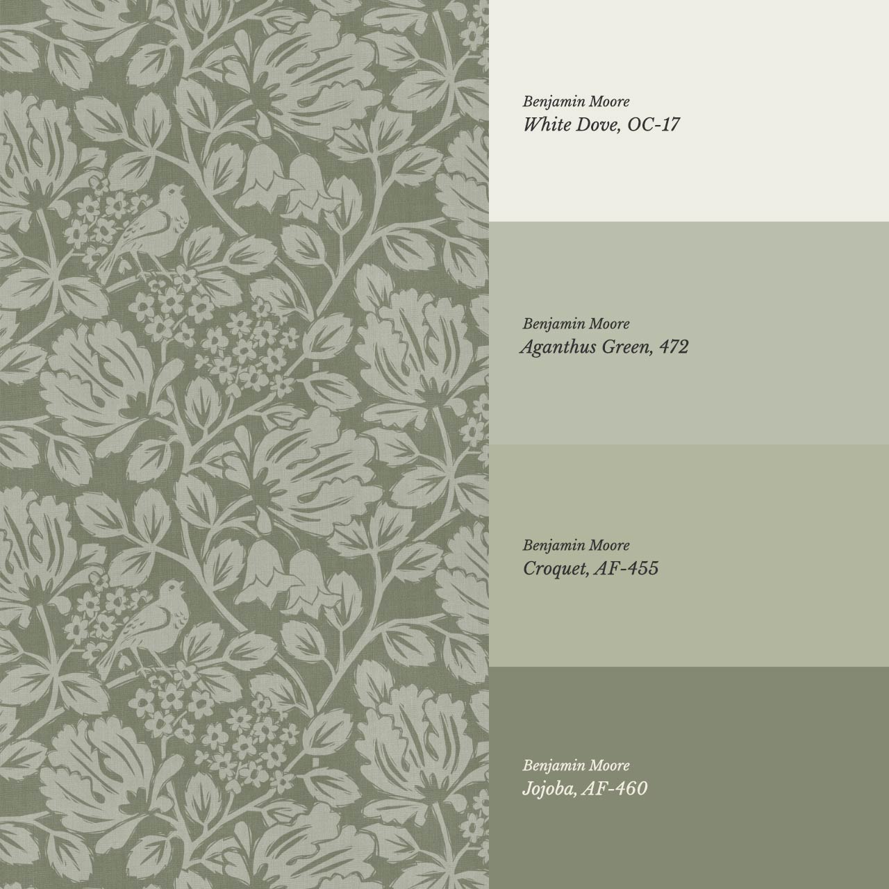 Gabriella Boho Birds and Floral Vines Forest Wallpaper